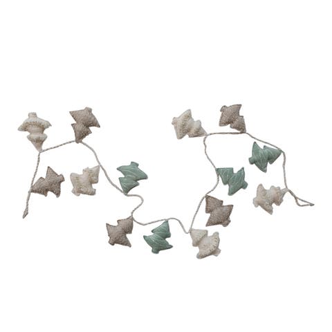 Woven and Jute Tree Holiday Garland with Embroidery, Metallic Thread, Sequins and Cord, Multicolor