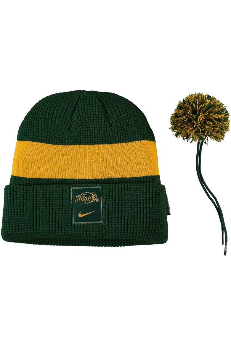 Men's Nike Green NDSU Bison Logo Sideline Cuffed Knit Hat with Pom, Alternate, color, Green