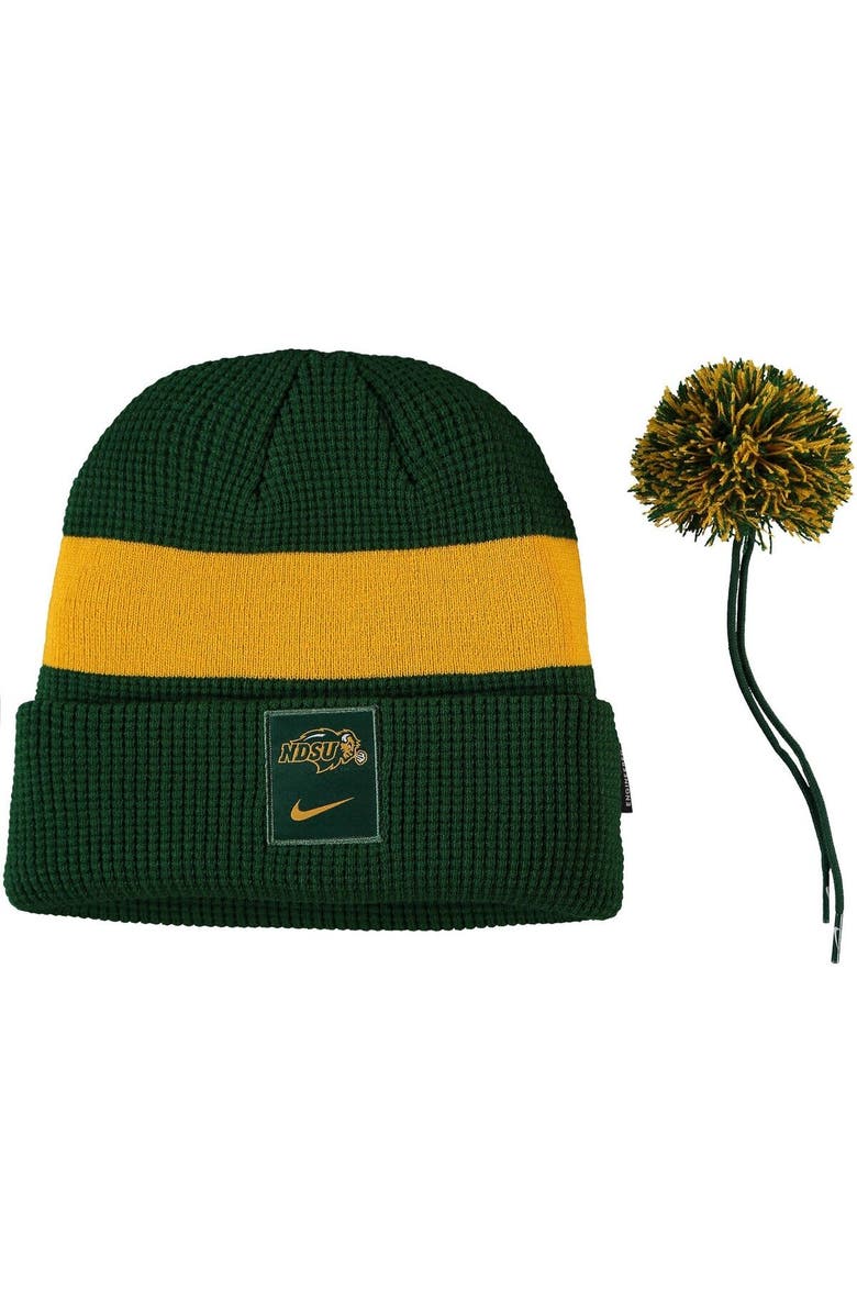 Nike Men's Nike Green NDSU Bison Logo Sideline Cuffed Knit Hat with Pom, Alternate, color, 