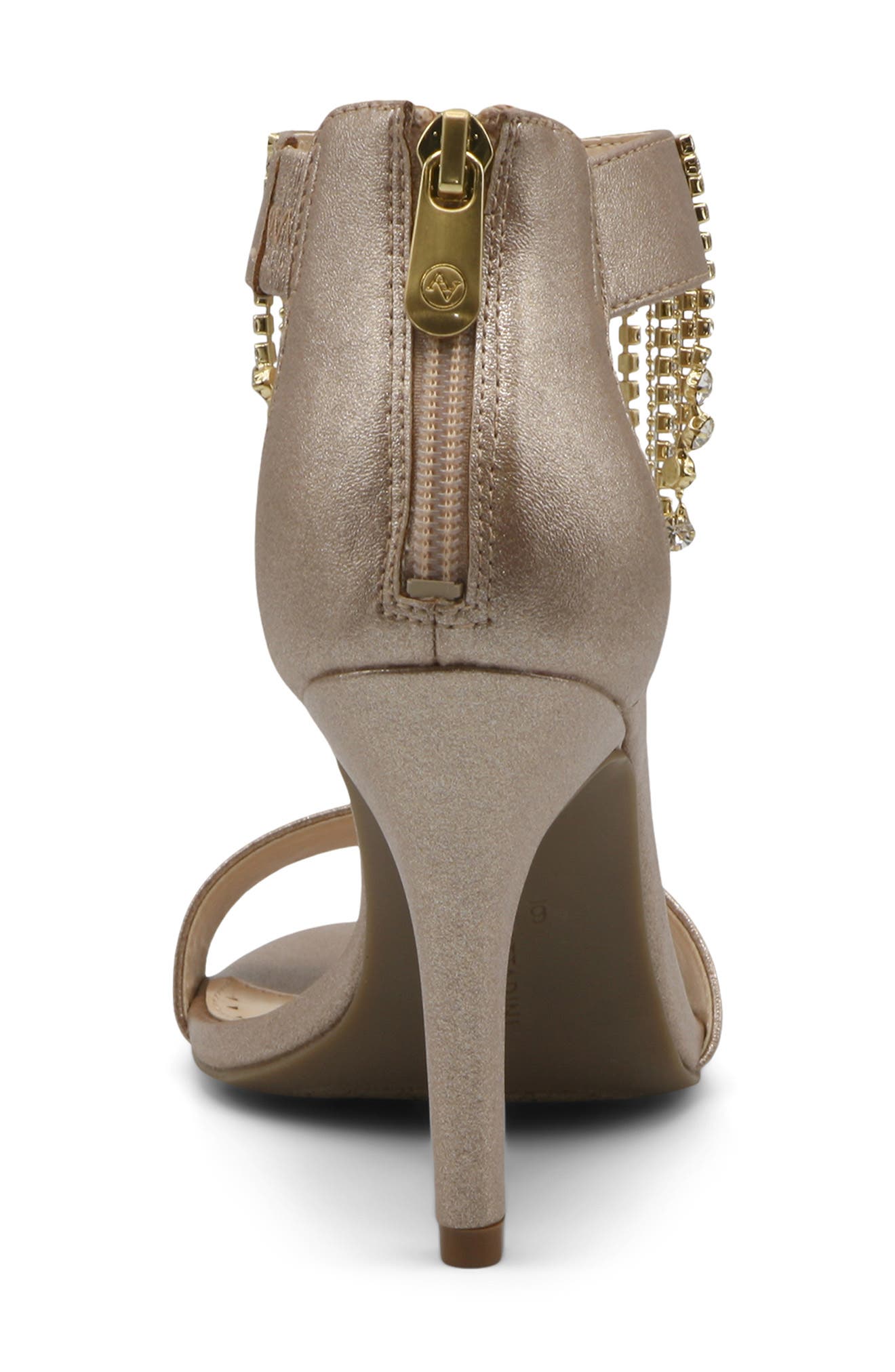 Adrienne Vittadini Gala Metallic Crystal Fringe Stiletto Sandal, Alternate, color, 