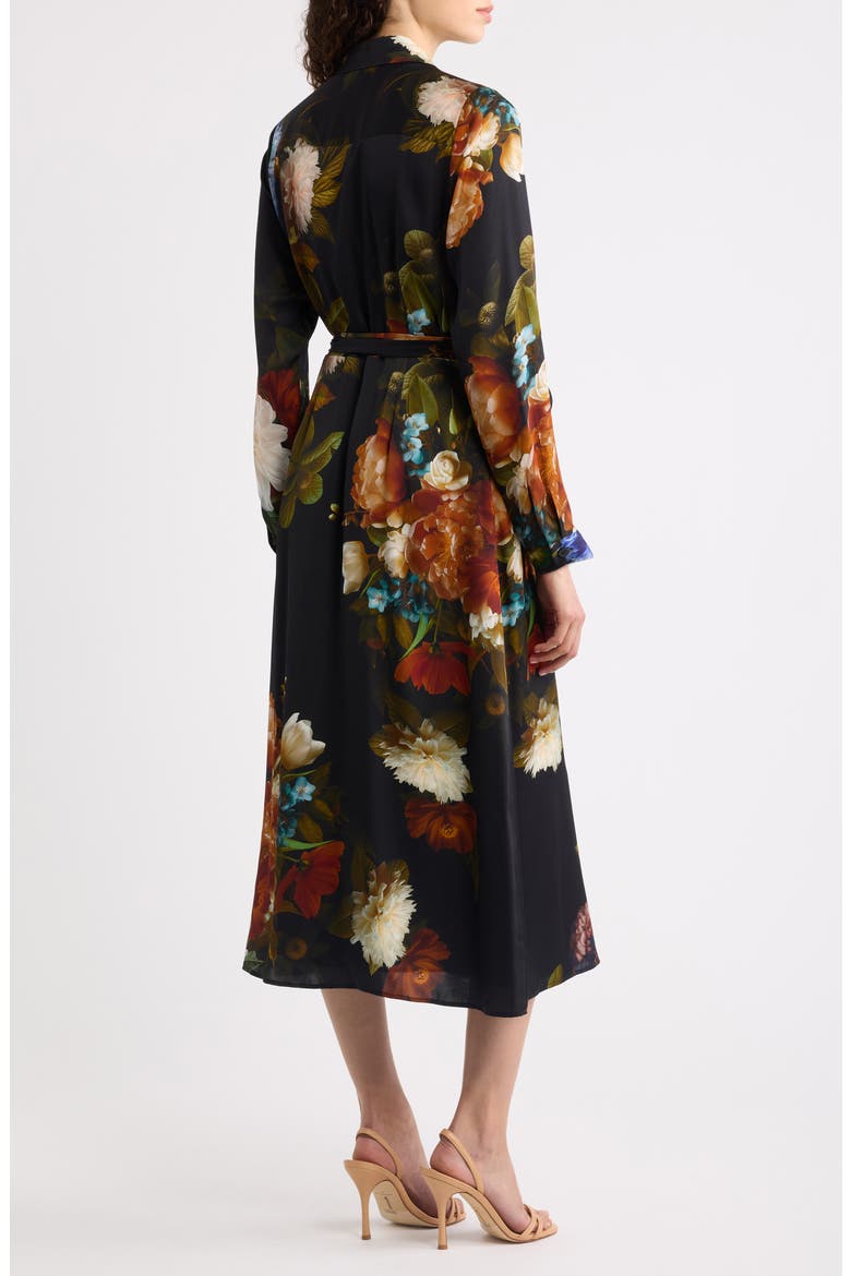 The Kataleya Floral Long Sleeve Stretch Silk Midi Shirtdress, Alternate, color, MYSTICAL FORREST