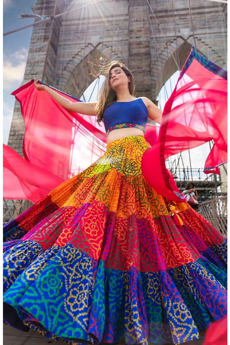 Elissa Tropical Tiered Chaniya Choli, Alternate, color, Blue Multi