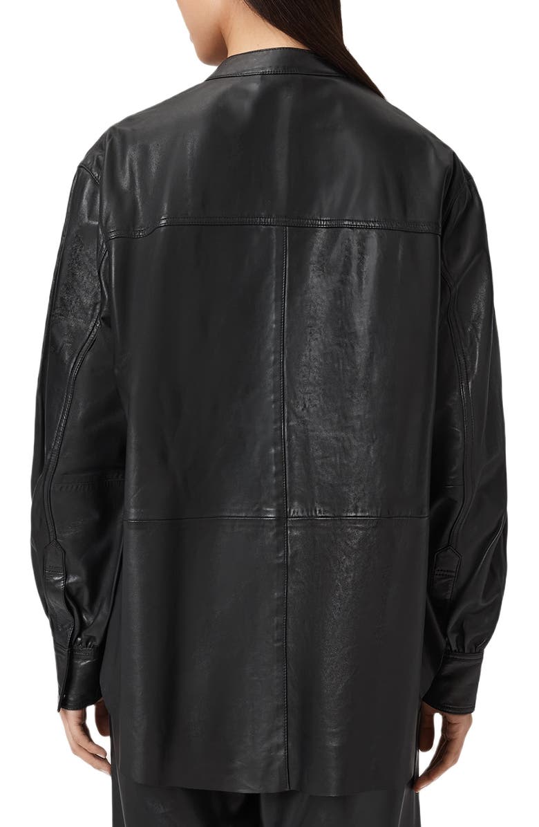 AllSaints Sara Pintuck Leather Shirt, Alternate, color, Black