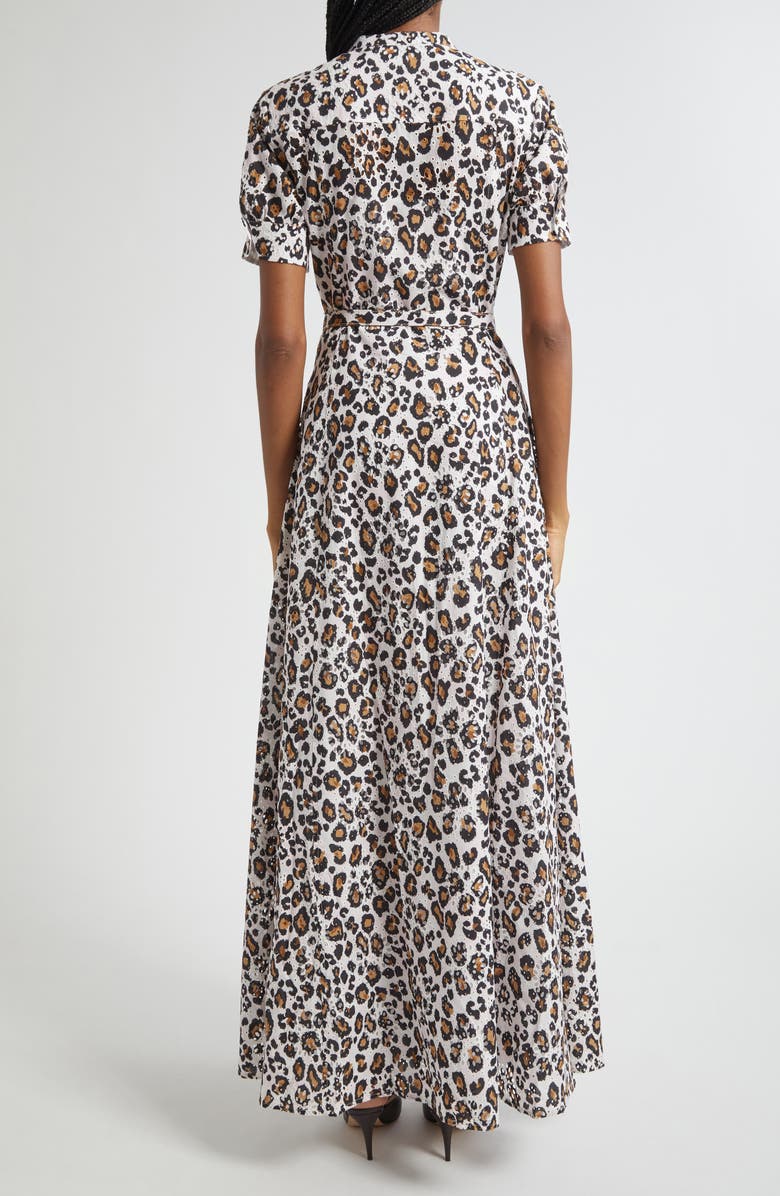 ST. JOHN Leopard Print Cotton Eyelet Belted Shirtdress, Alternate, color, Leopard Print