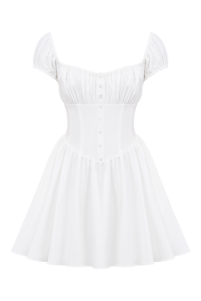 Nala Puff Sleeve Stretch Cotton Blend Minidress, Alternate, color, WHITE