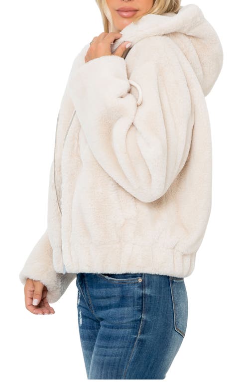 Stoosh Hooded Faux Fur Bomber Jacket In Neutral