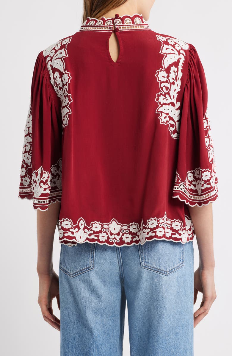FARM Rio Palm Tree Embroidered Top, Alternate, color, Burgundy