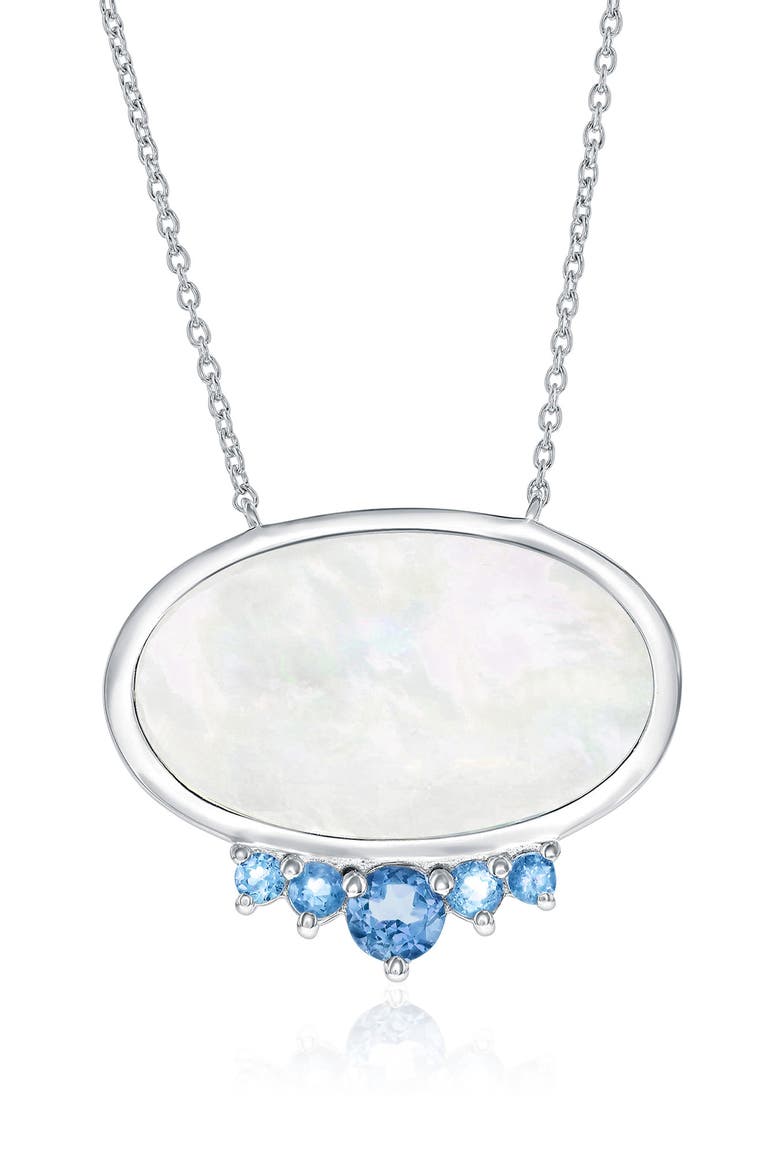 Oval Mother-of-Pearl & Semiprecious Stone Pendant Necklace, Main, color, BLUE TOPAZ