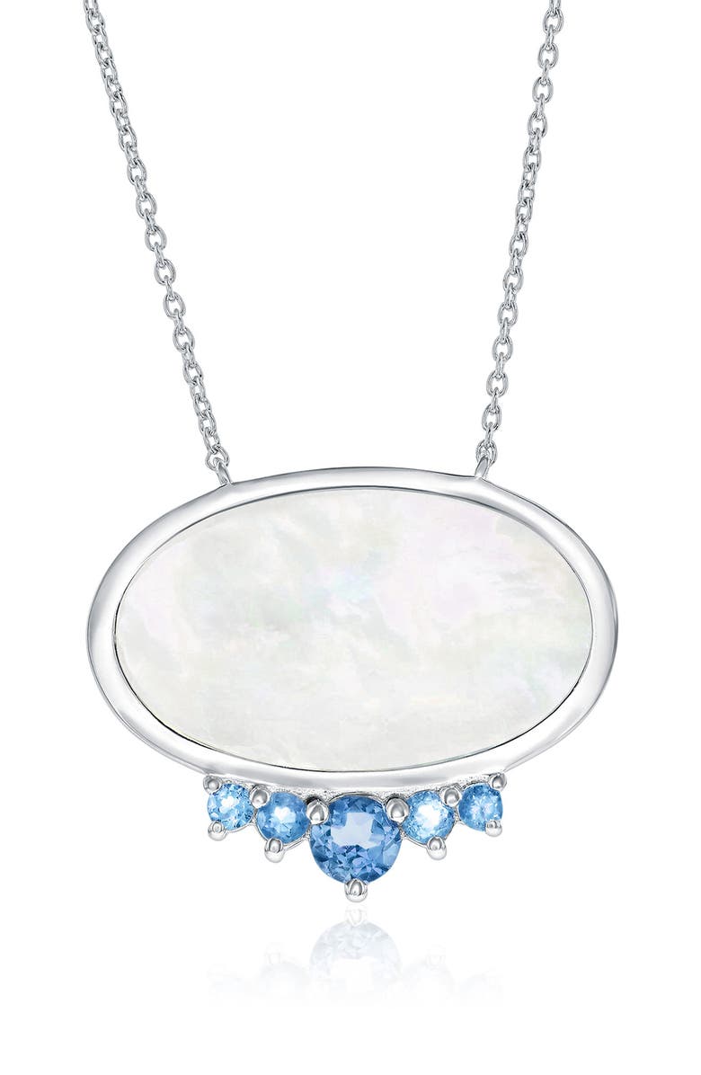 SIMONA Oval Mother-of-Pearl & Semiprecious Stone Pendant Necklace, Main, color, Blue Topaz