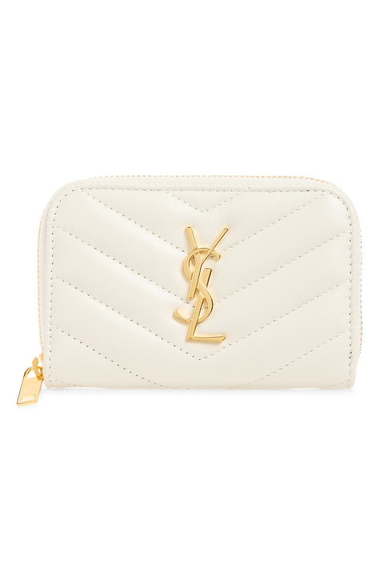 Saint Laurent Cassandre Matelassé Leather Zip Wallet, Main, color, Blanc Vintage