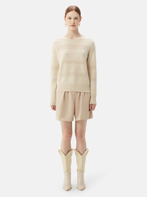 Gobi Mongolian Cashmere Organic Color Mixed Pattern Cashmere Crewneck Sweater In Off White