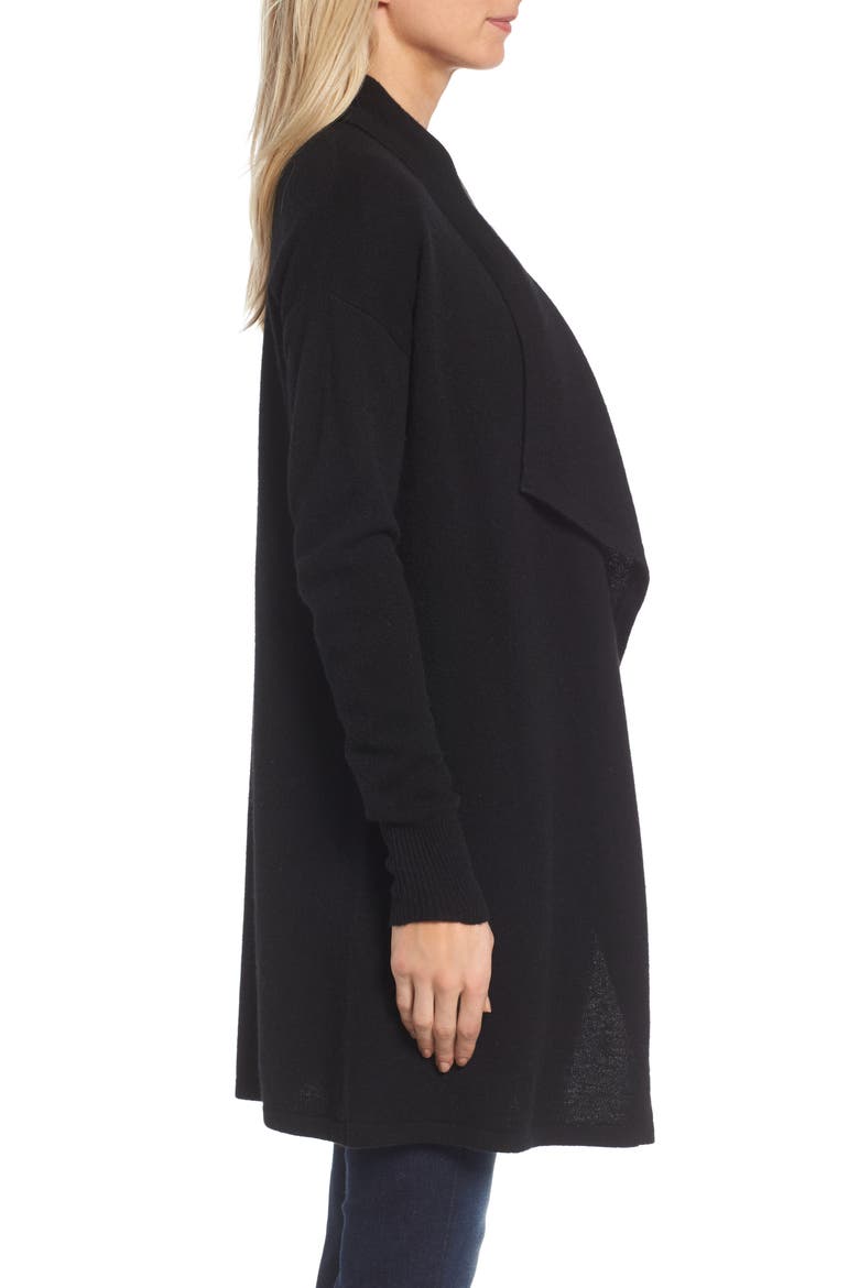 Cashmere Long Drape Front Cardigan, Alternate, color, BLACK