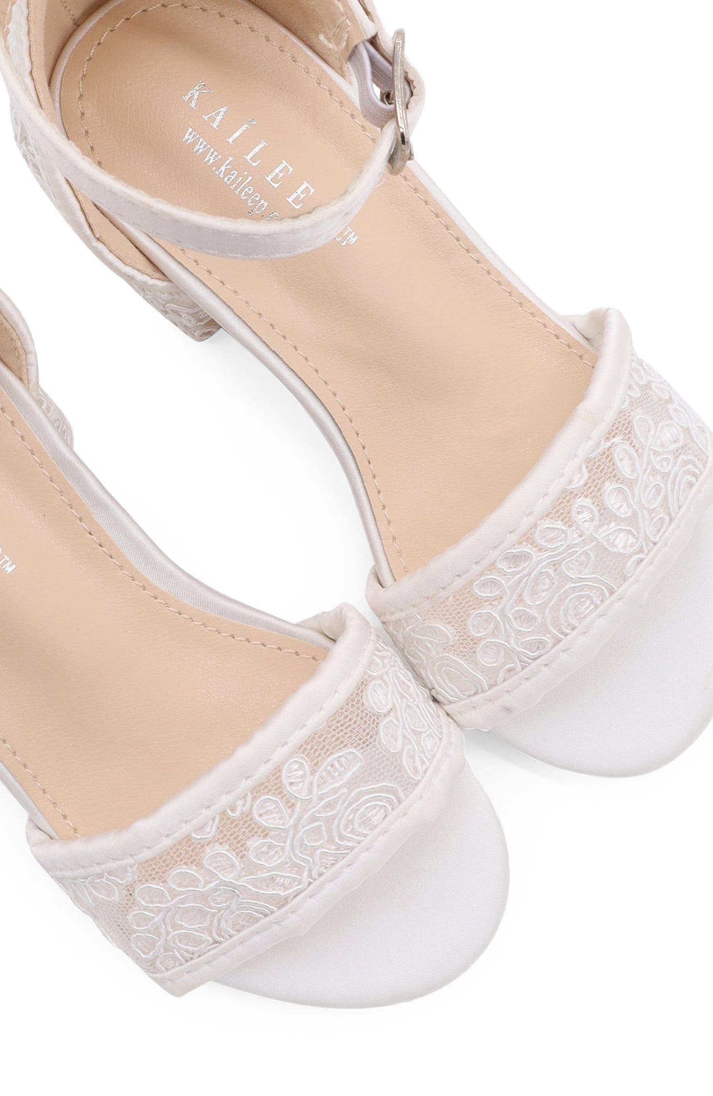 Lily Crochet Lace Low Block Heel Sandals, Alternate, color, White