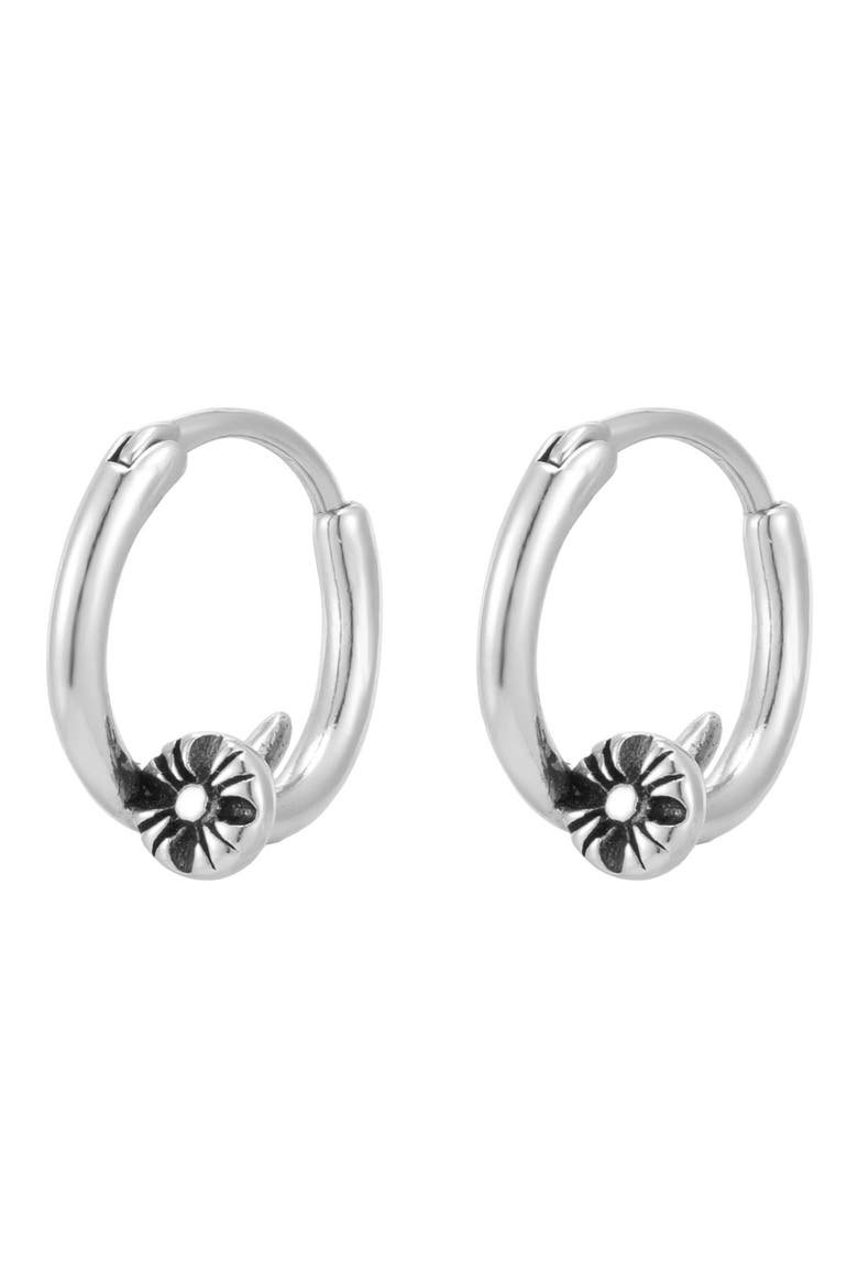Men's Engraved Nail Head Huggie Hoop Earrings, Alternate, color, SILVER