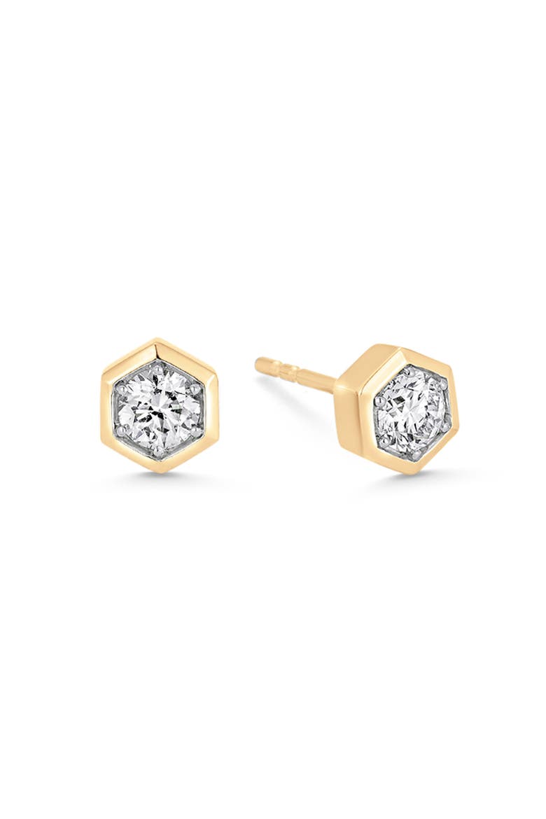Honeycomb Stud Earrings, Main, color, YELLOW GOLD/ DIAMOND