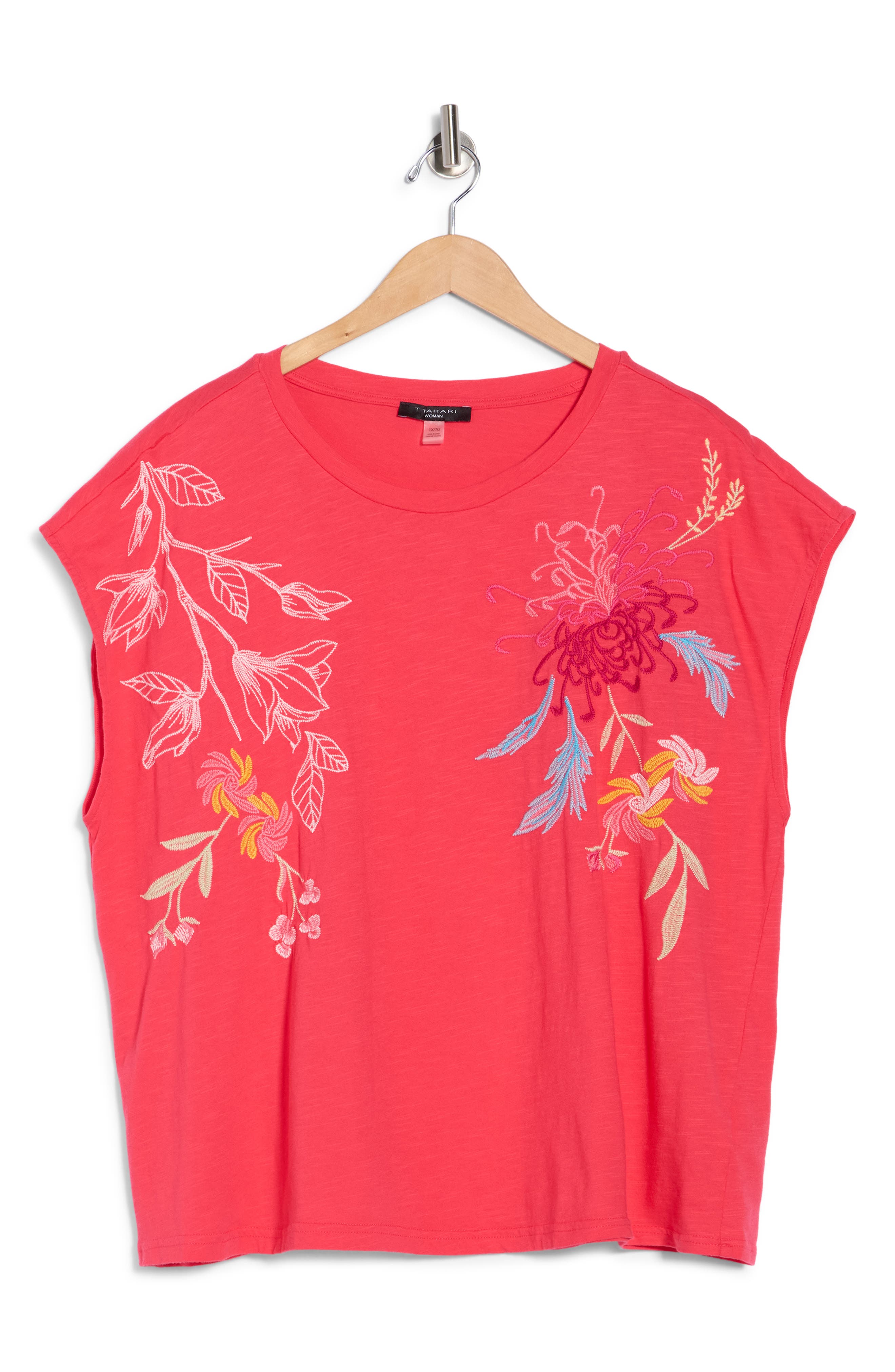 T Tahari Floral Embroidered Cotton Tank