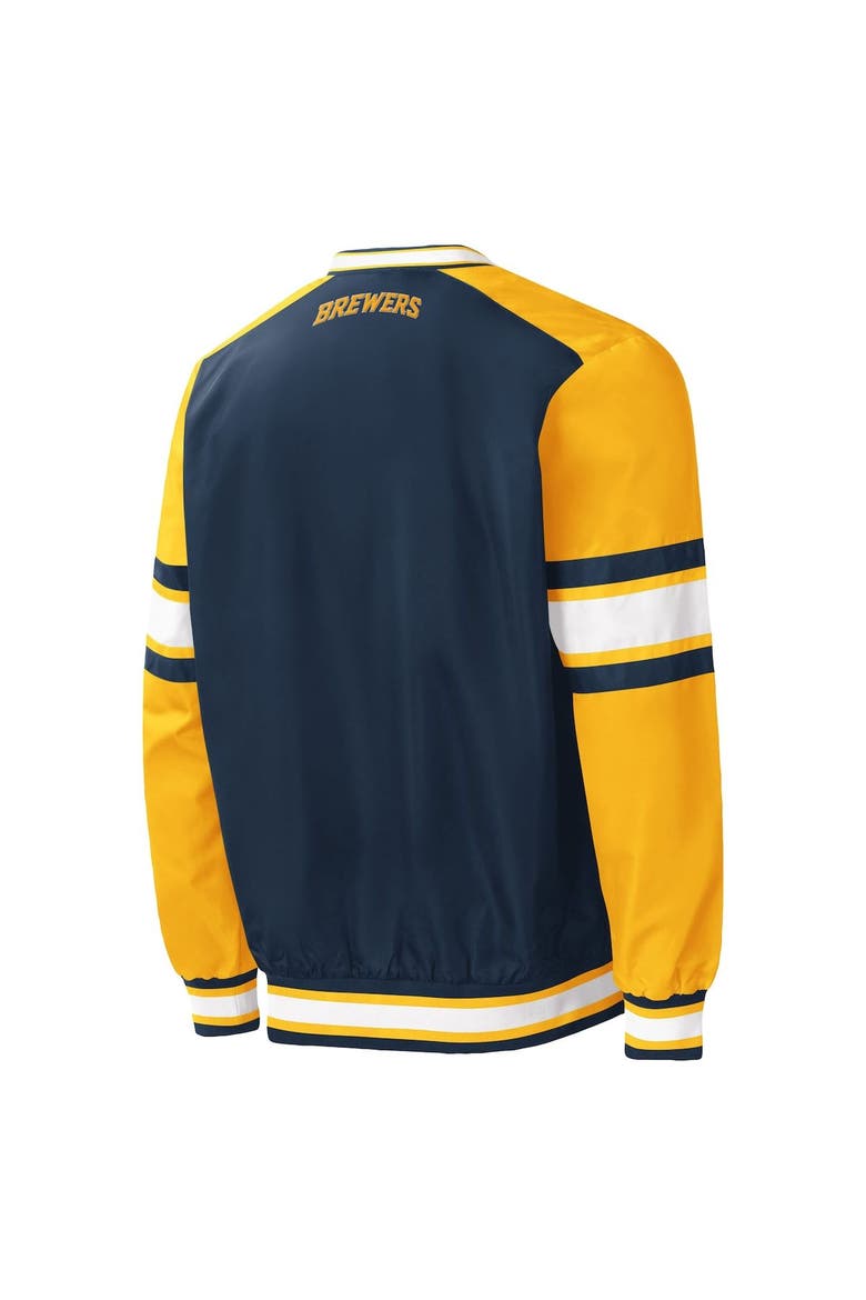 Men's Starter Navy Milwaukee Brewers Yardline V-Neck Pullover Windbreaker, Alternate, color, Navy