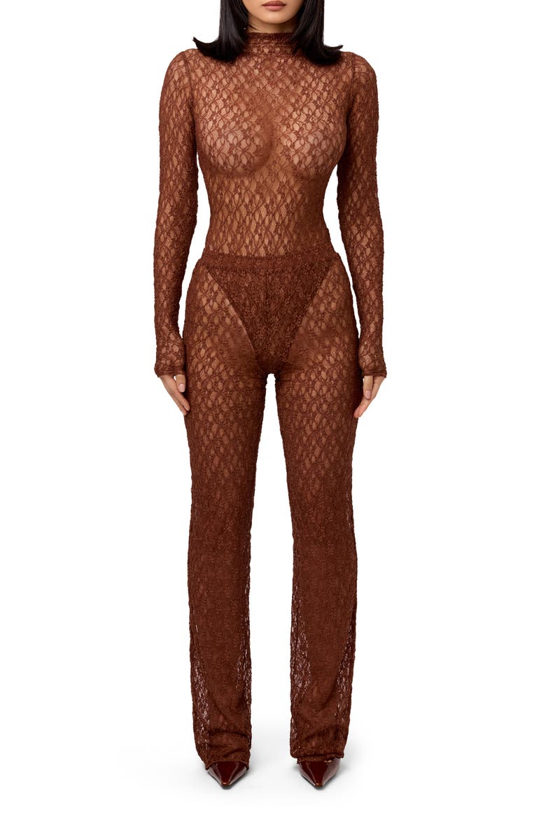 Naked Wardrobe Lace Straight Leg Pants, Alternate, color, Brown Sugar