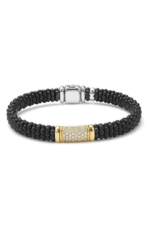 Men's Two-Tone Matte Black Ceramic Diamond Bracelet
