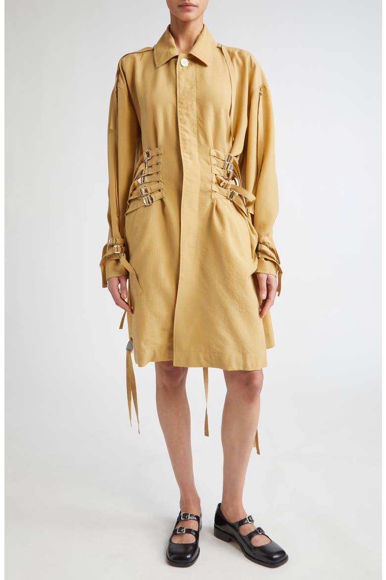 Buckled Strap Wool & Silk Coat, Main, color, BEIGE