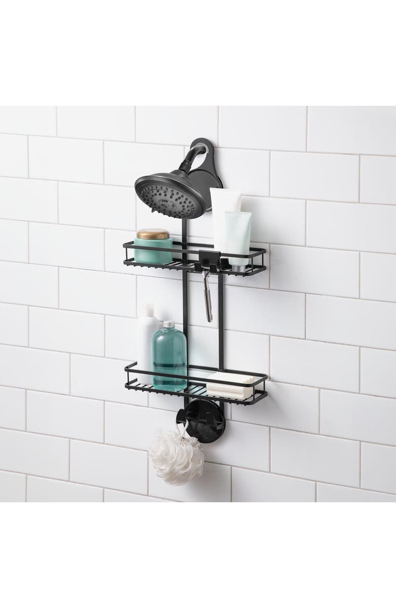 iDesign Hanging Shower Caddy with Accessory Hooks - Matte Black, Alternate, color, Matte Black