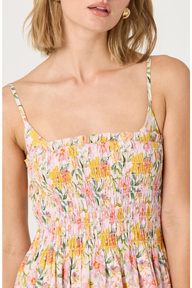 Floral Print A-Line Dress, Alternate, color, PINK YELLOW FLORAL