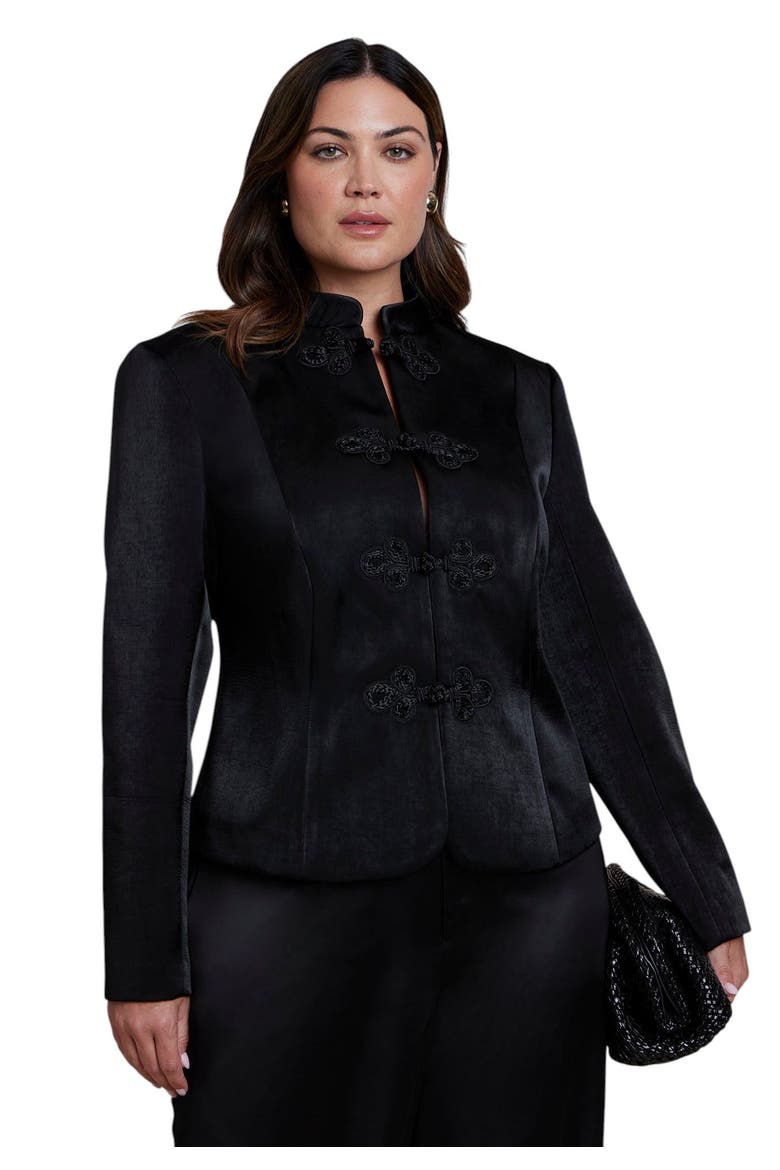 Fitted Satin Jacket (plus), Main, color, BLACK ONYX
