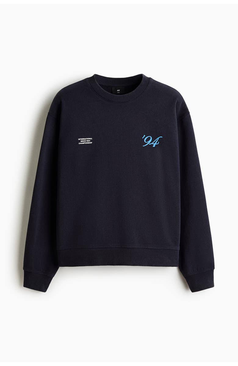 H&M Loose Fit Printed Sweatshirt, Main, color, Dark Blue/Intl. 94