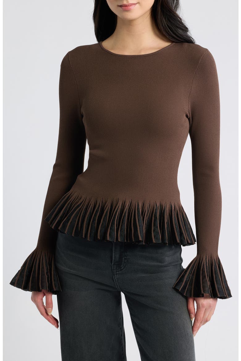 Nora Pleat Trim Top, Main, color, BROWN BLACK ORGANZA