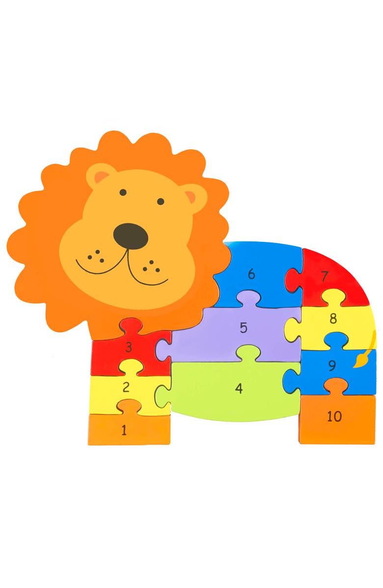 ORANGE TREE TOYS Lion Number Puzzle, 11 Piece Wooden Animal Shaped Puzzle, Main, color, Multicolored