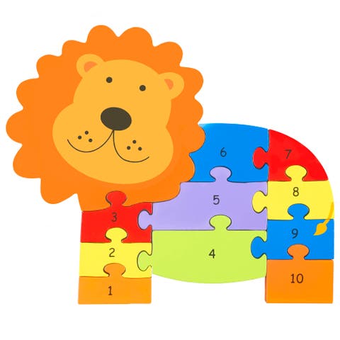 Lion Number Puzzle, 11 Piece Wooden Animal Shaped Puzzle