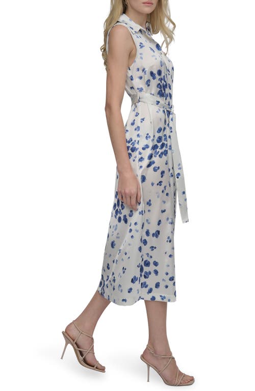 Shop Dkny Floral Sleeveless Shirtdress In Cream/blue
