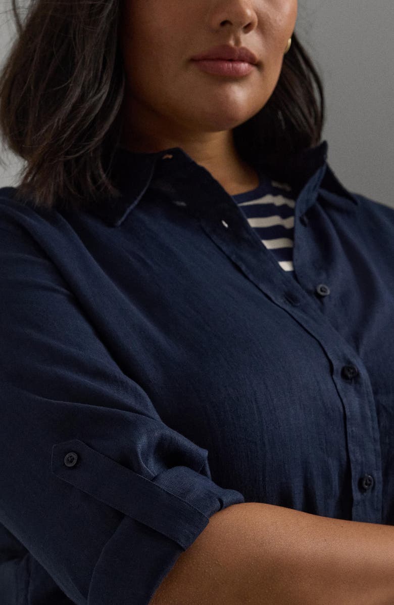 Lauren Ralph Lauren Relaxed Fit Linen Button-Up Shirt, Alternate, color, Lauren Navy