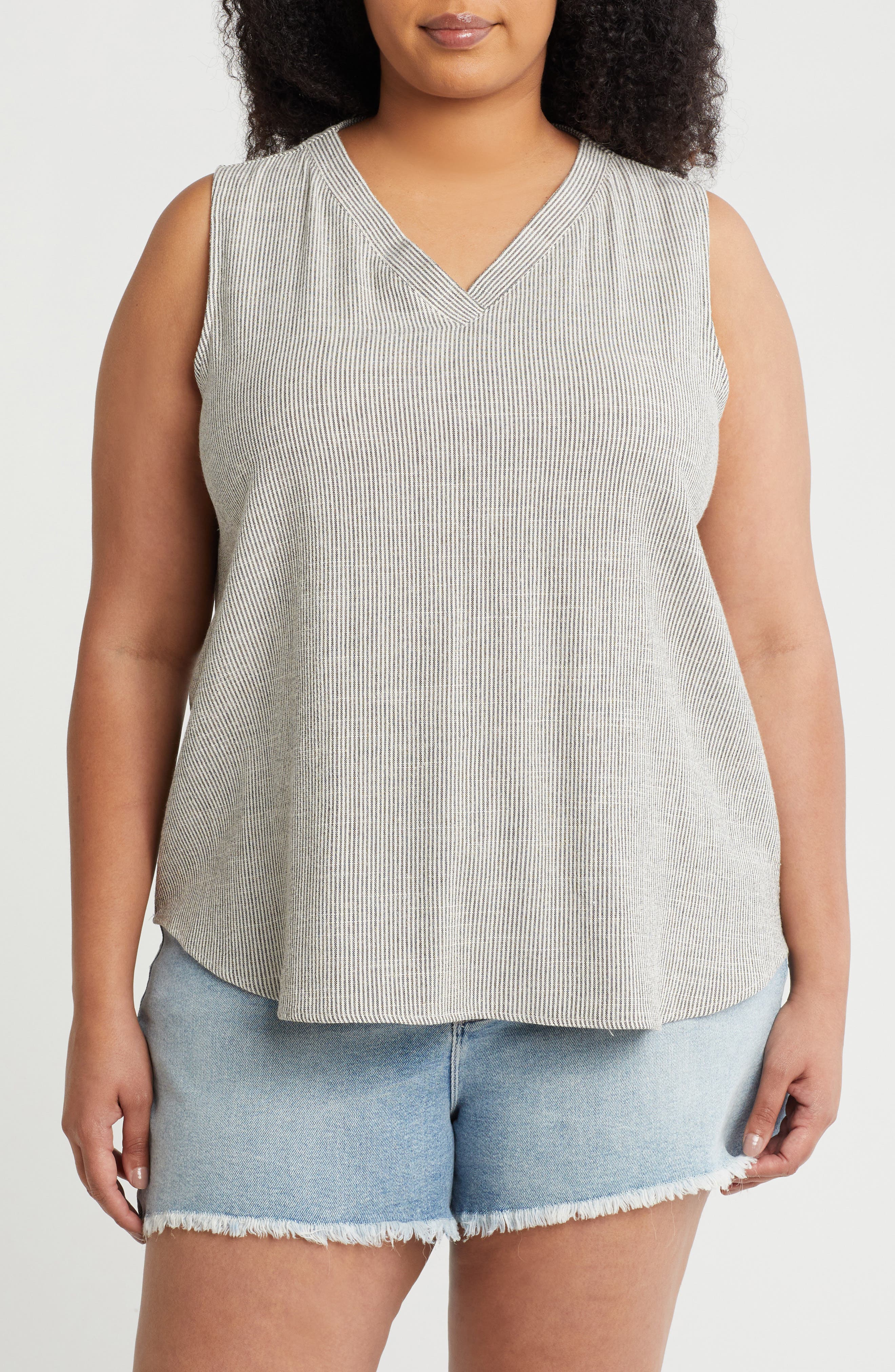 Renee C Stripe Sleeveless Cotton Blend Tank