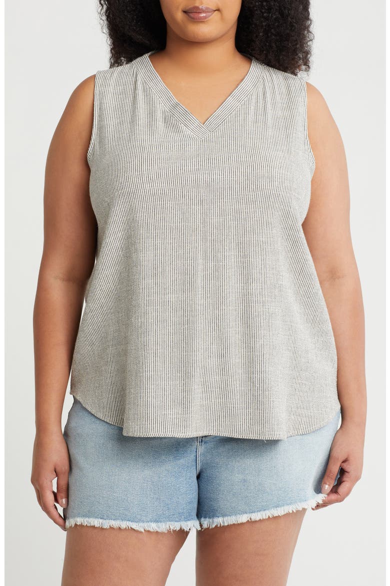 Stripe Sleeveless Cotton Blend Tank, Main, color, GREY