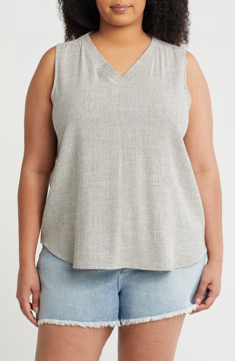 Stripe Sleeveless Cotton Blend Tank (Plus)