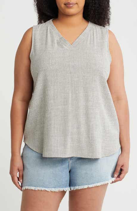 Renee C Stripe Sleeveless Cotton Blend Tank