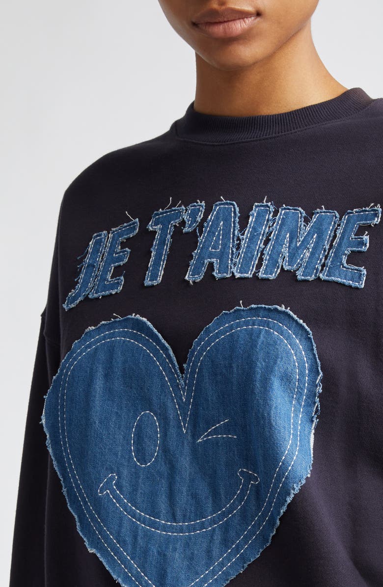 Cinq à Sept Je T'aime Appliqué Cotton Sweatshirt, Alternate, color, 