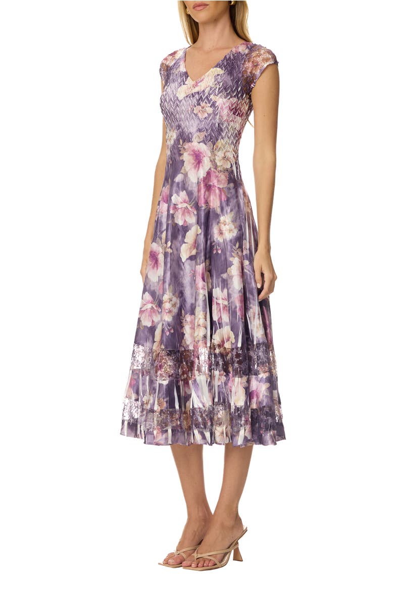 Dramatic Lace Inset Dress with Cap Sleeves, Alternate, color, Morning Glory