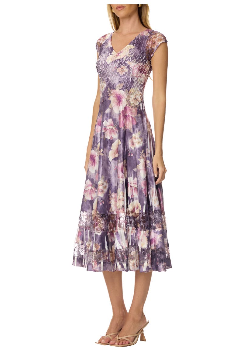 Komarov Dramatic Lace Inset Dress with Cap Sleeves, Alternate, color, Morning Glory