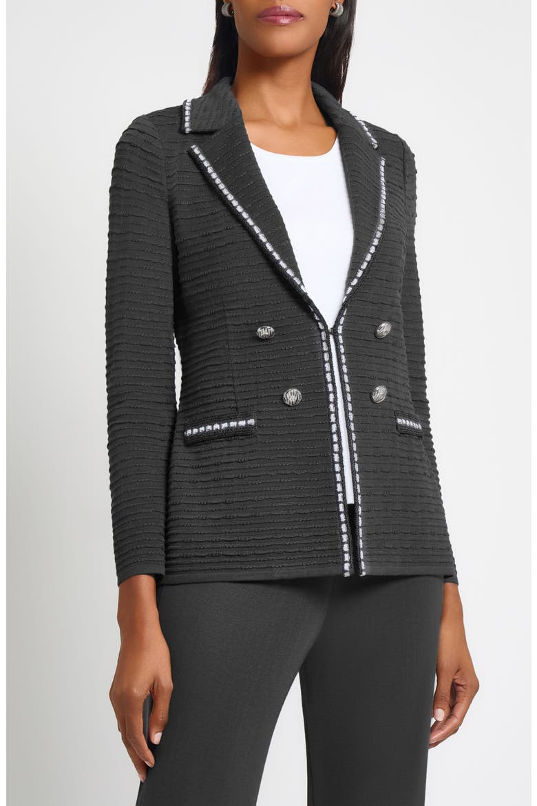 Contrast Trim Textured Knit Blazer, Main, color, GRANITE/ BLACK/ IVORY