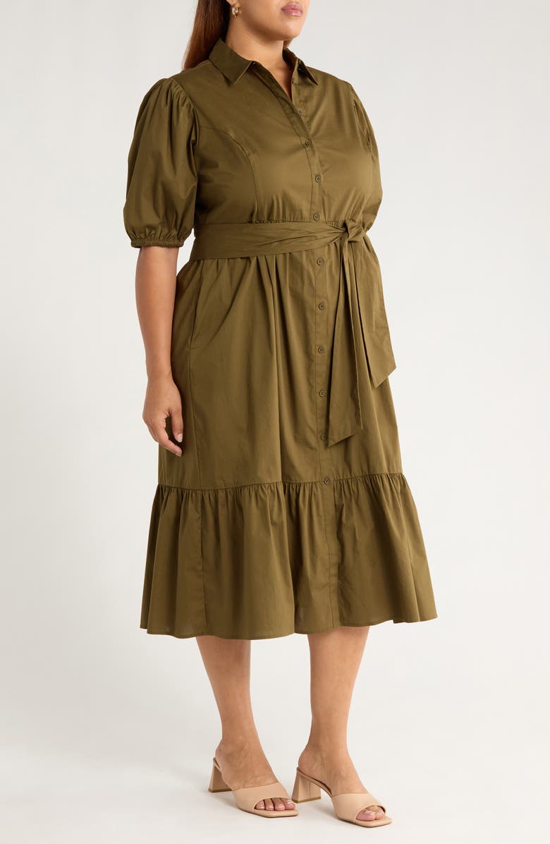 Caslon<sup>®</sup> Ruffle Hem Stretch Cotton Shirtdress, Alternate, color, Olive Dark
