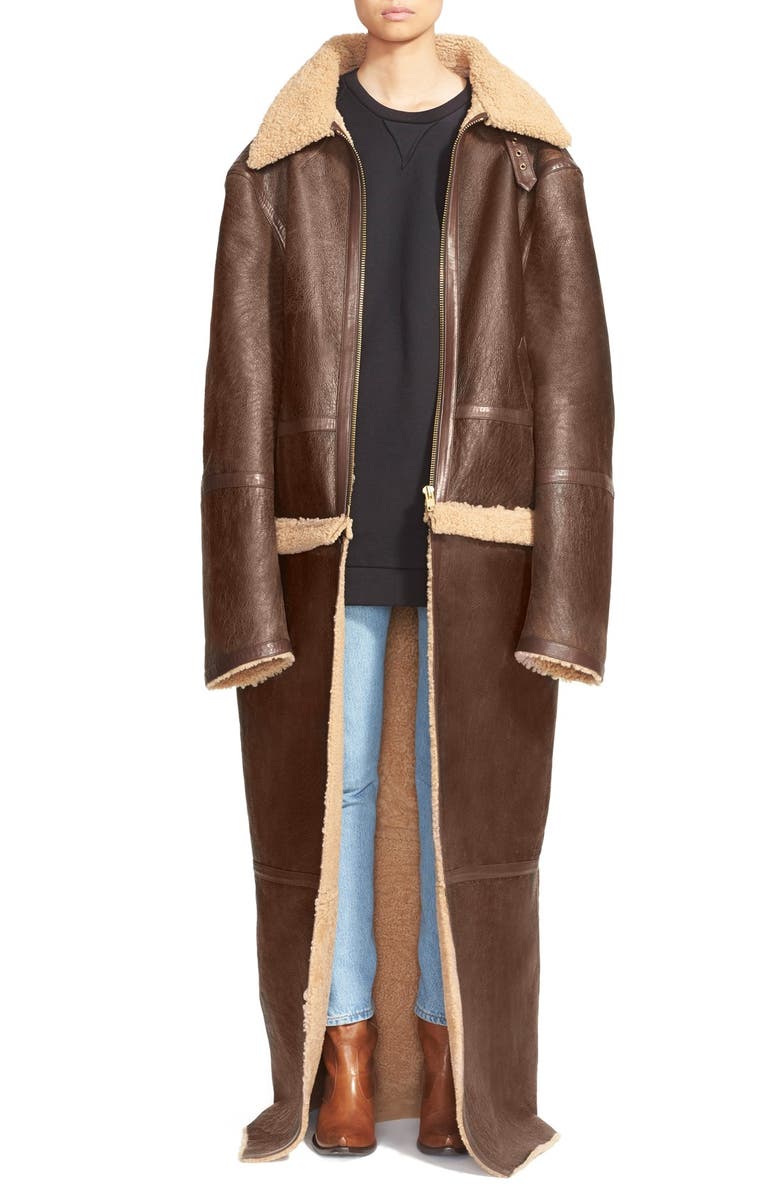 VETEMENTS Long Convertible Genuine Shearling Coat, Main, color,