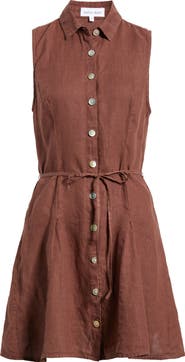 Bella Dahl Sleeveless Tie Waist Linen Minidress