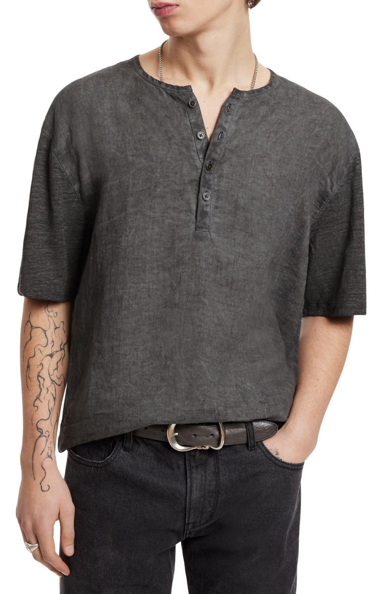 John Varvatos Dyer Regular Fit Linen Henley Shirt, Main, color,