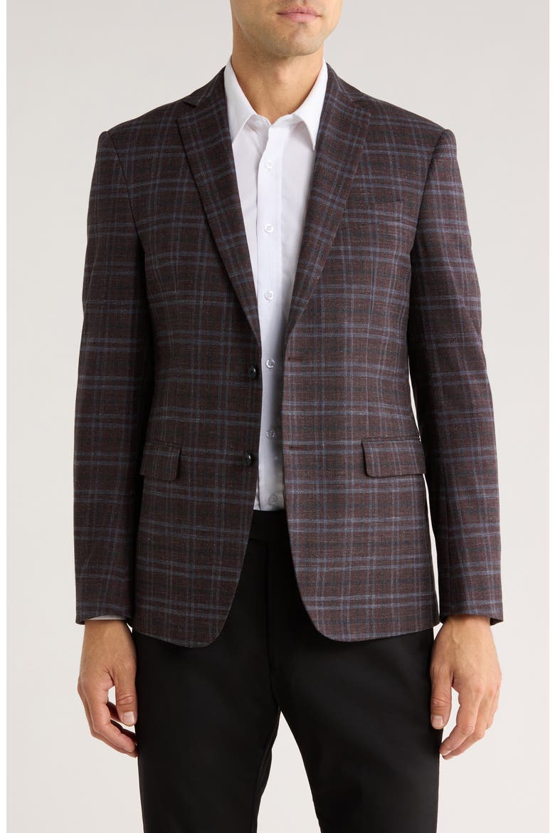 Plaid Knit Sport Coat, Main, color, BURGUNDY