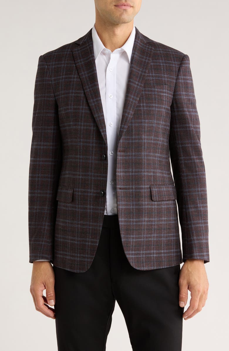 John Varvatos Star USA Plaid Knit Sport Coat, Main, color, Burgundy