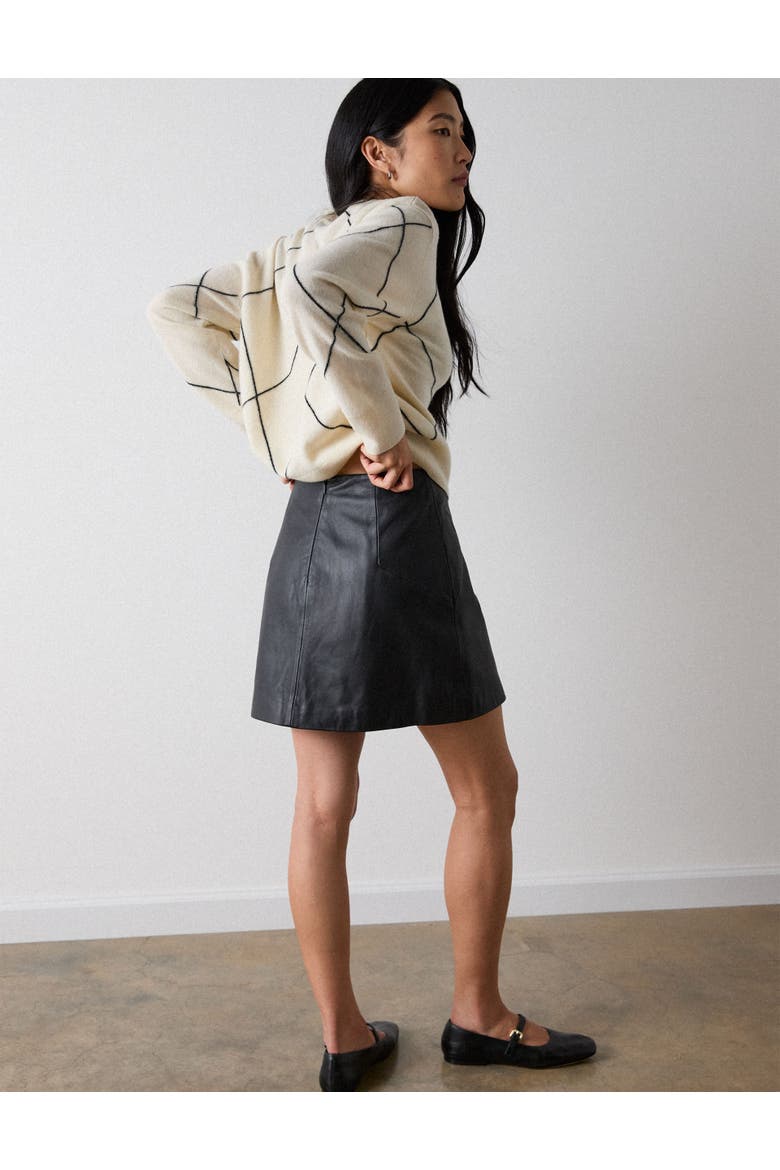 High Waisted A-Line Leather Mini Skirt, Alternate, color, Black