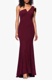 Betsy & Adam One-Shoulder Scuba Crepe Gown