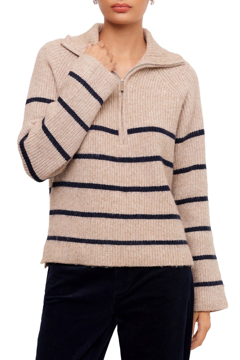 Stripe Half Zip Ribbed Sweater, Main, color, OATMEAL/ NAVY